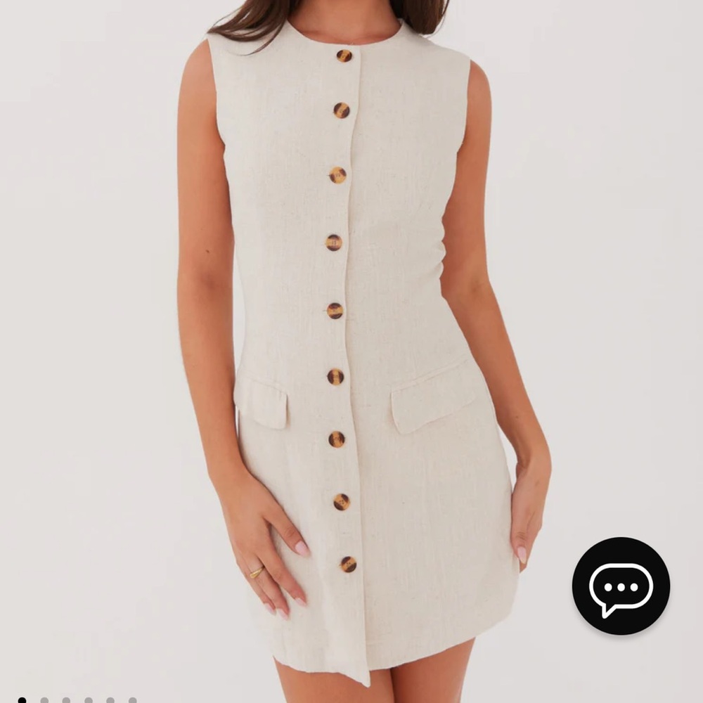 Peppermayo Cream Sleeveless Button-Front Mini Dress